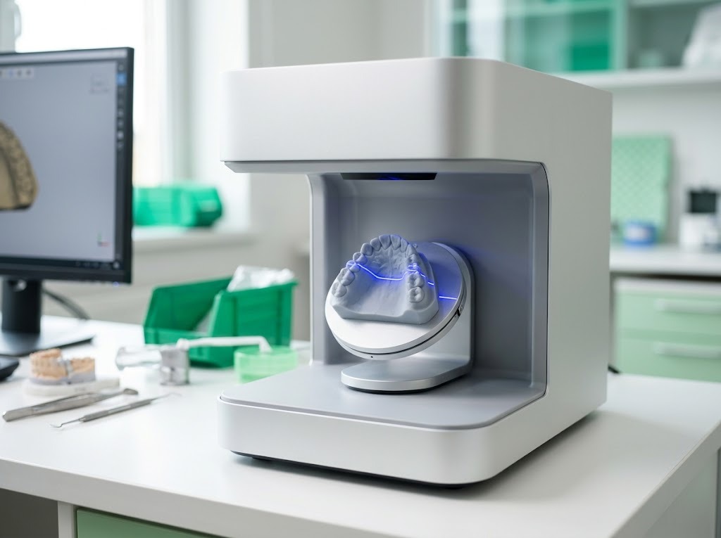 Model being captured in the 3Shape lab scanner