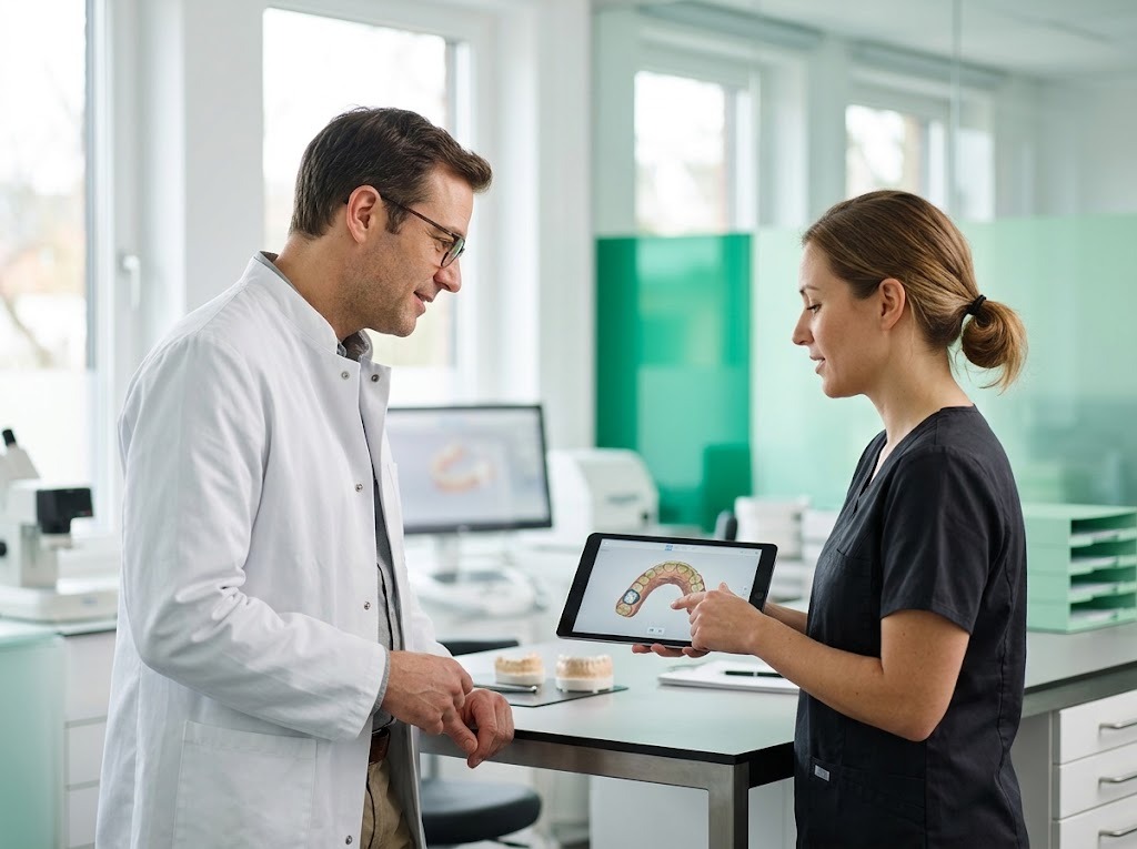 Clinician and technician reviewing a case together