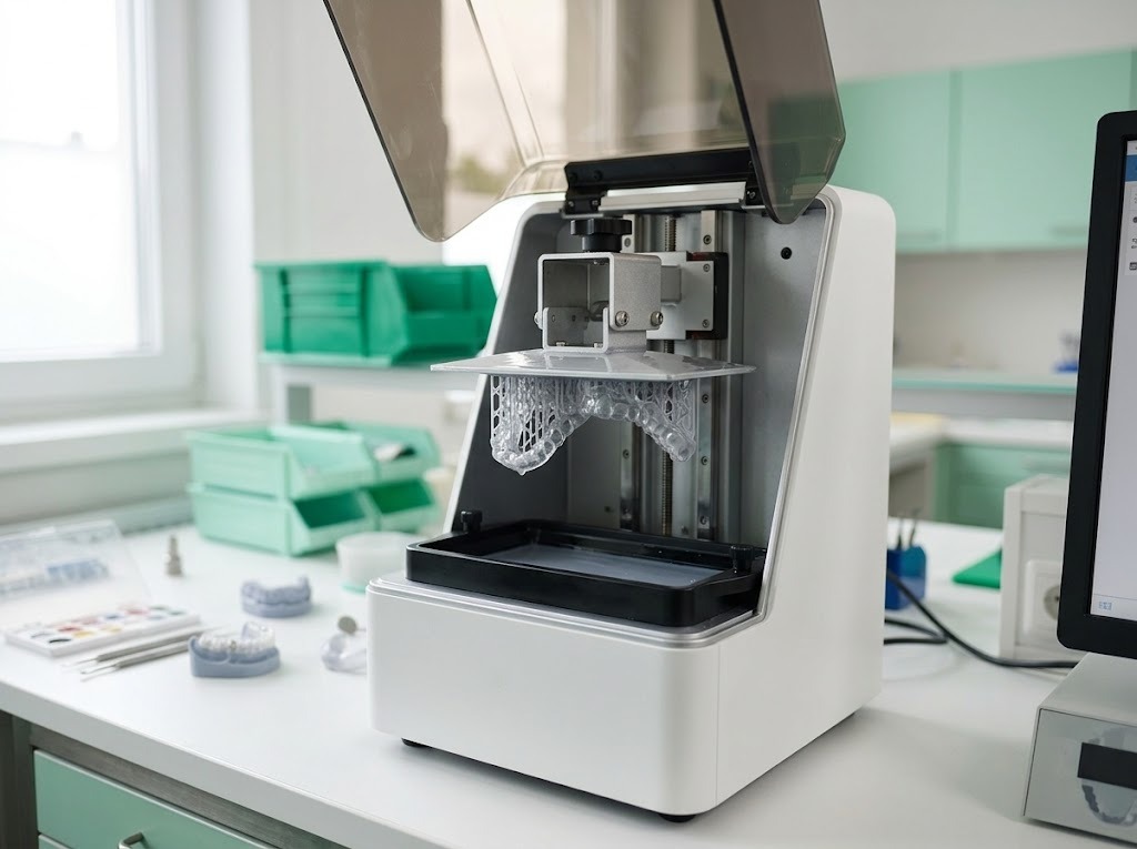 Desktop 3D printer with a printed surgical guide on the build plate
