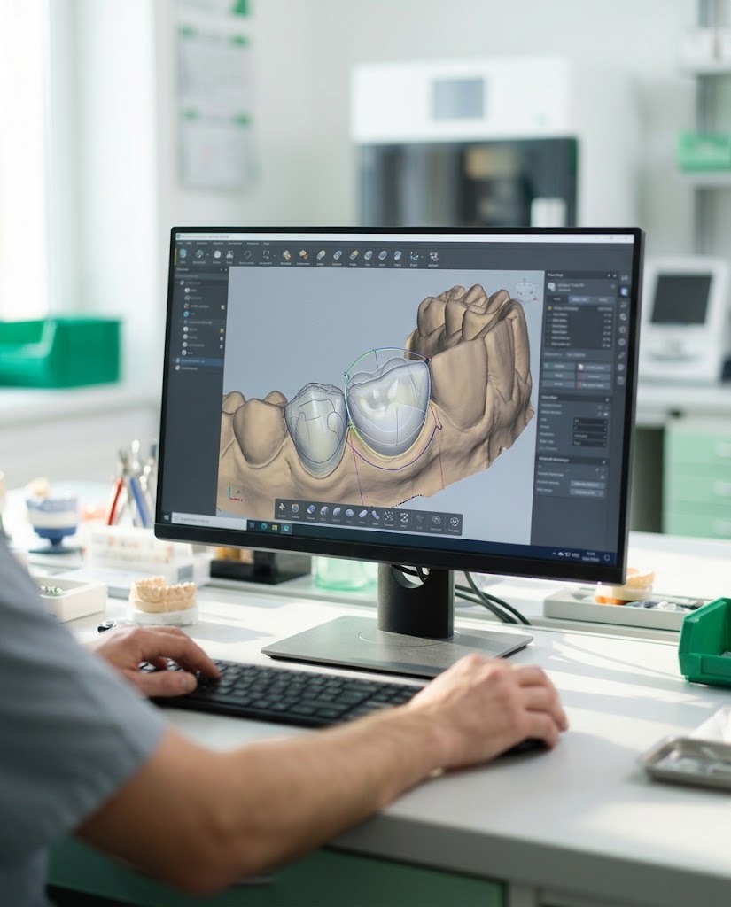 Technician designing a crown in CAD software